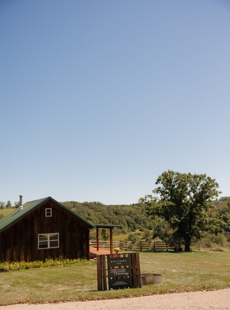 western welcome sign at intimate cabin wedding