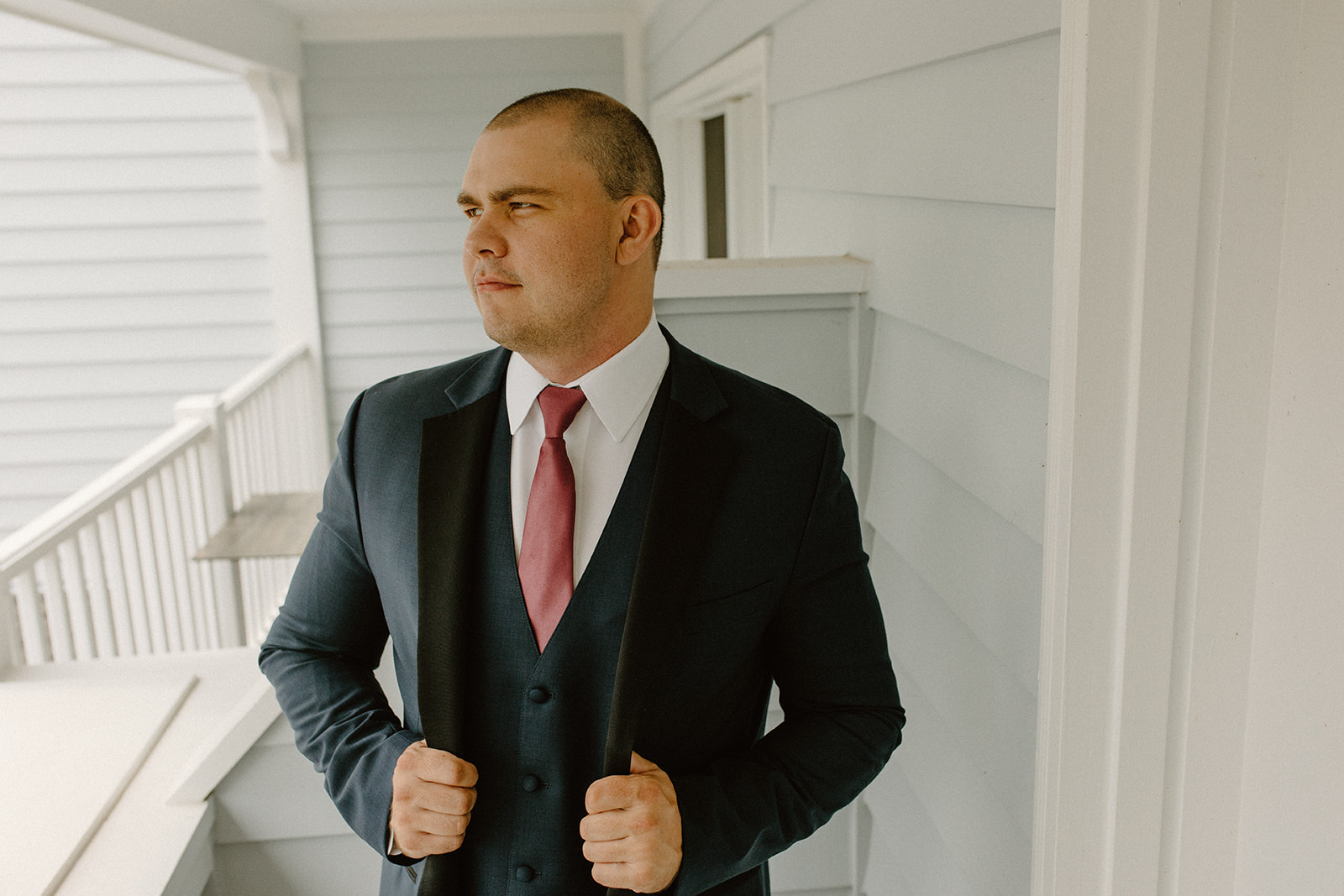 Groom getting at a relaxed Lake Geneva wedding 